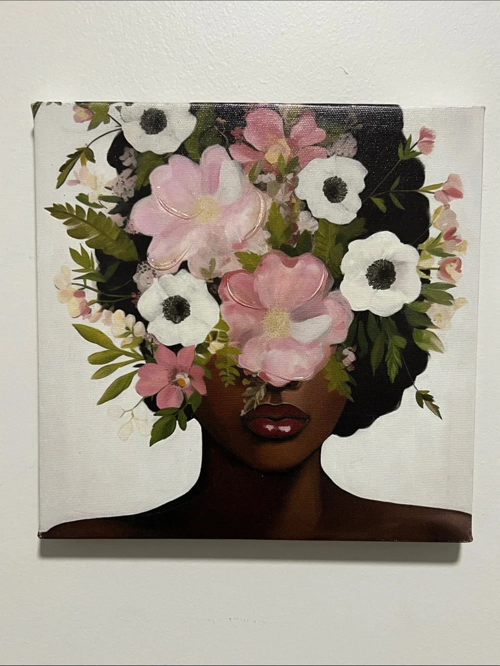 Beautiful Floral Portrait Canvas Wall Art Set - Pink, Black, Brown, Green, White